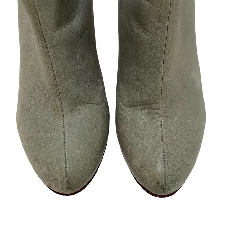Fortress of Inca Leather Booties Size 6 Ankle Boots Heel Buckles Gray Green